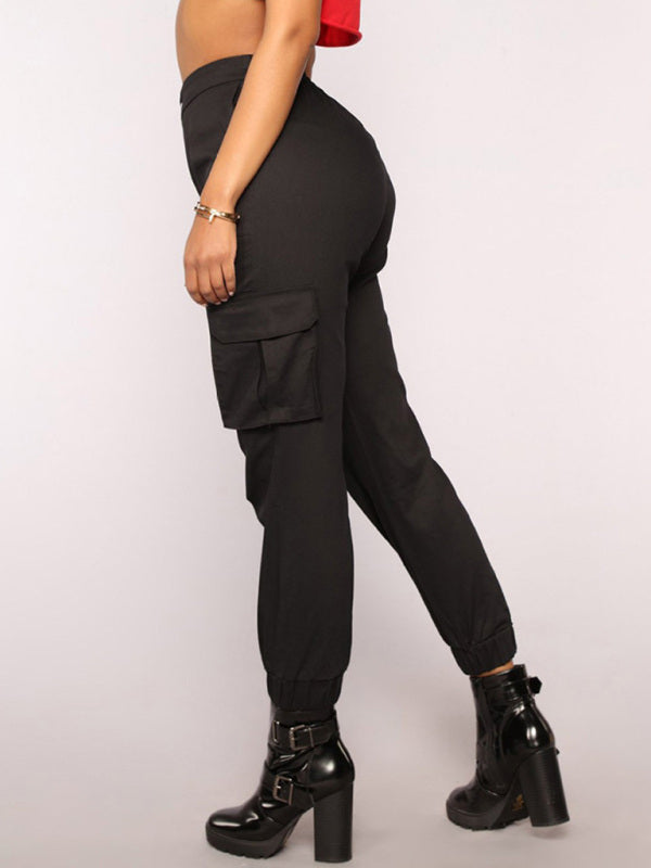 Women's Solid Color High Waist Cargo Pants