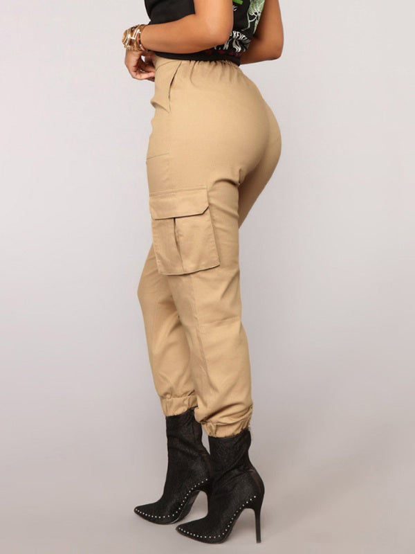 Women's Solid Color High Waist Cargo Pants
