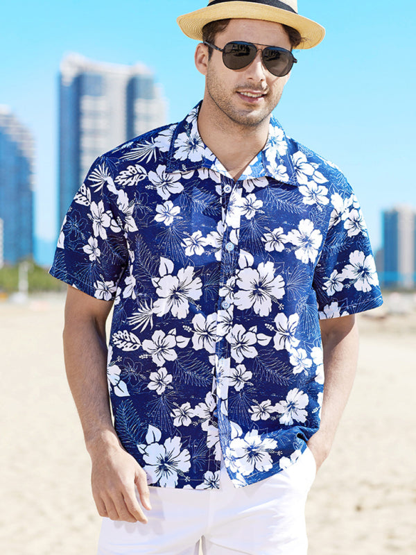 Men's Floral Print Short Sleeve Button-Up Shirt