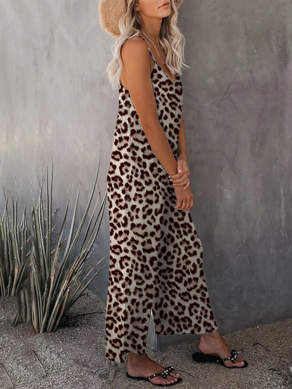 Women's Casual Sleeveless Leopard Print Pocket Loose Suspender Jumpsuit - Healthier Me Beauty, LLC