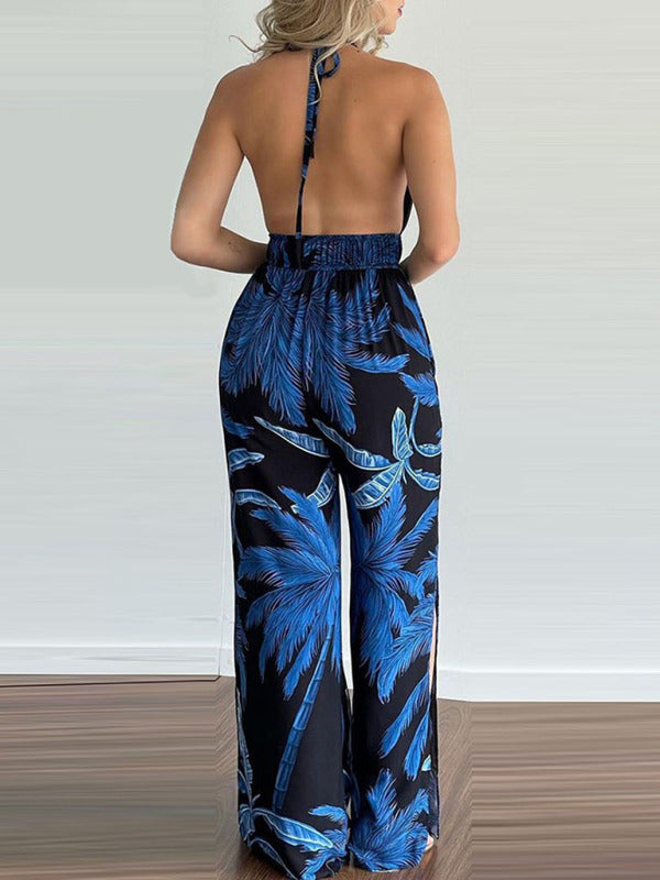 Women's Irregular Printed Halter Neck Jumpsuit - Healthier Me Beauty, LLC