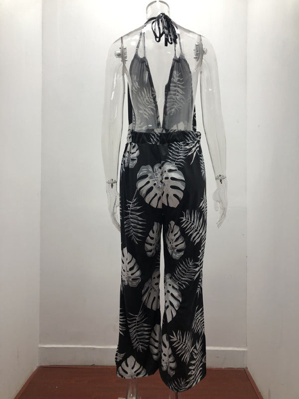 Women's Irregular Printed Halter Neck Jumpsuit - Healthier Me Beauty, LLC