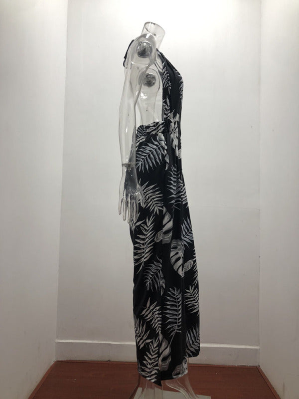 Women's Irregular Printed Halter Neck Jumpsuit - Healthier Me Beauty, LLC