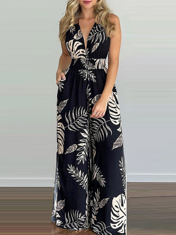 Women's Irregular Printed Halter Neck Jumpsuit - Healthier Me Beauty, LLC