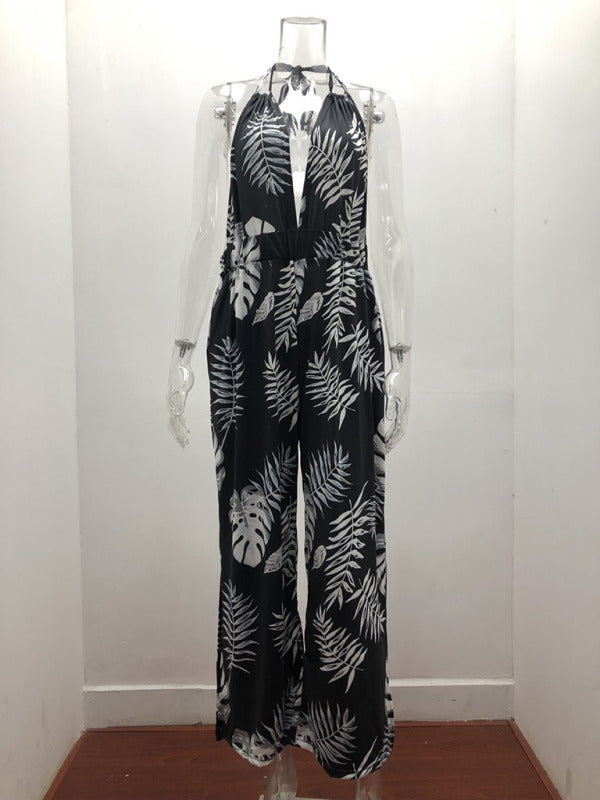 Women's Irregular Printed Halter Neck Jumpsuit - Healthier Me Beauty, LLC
