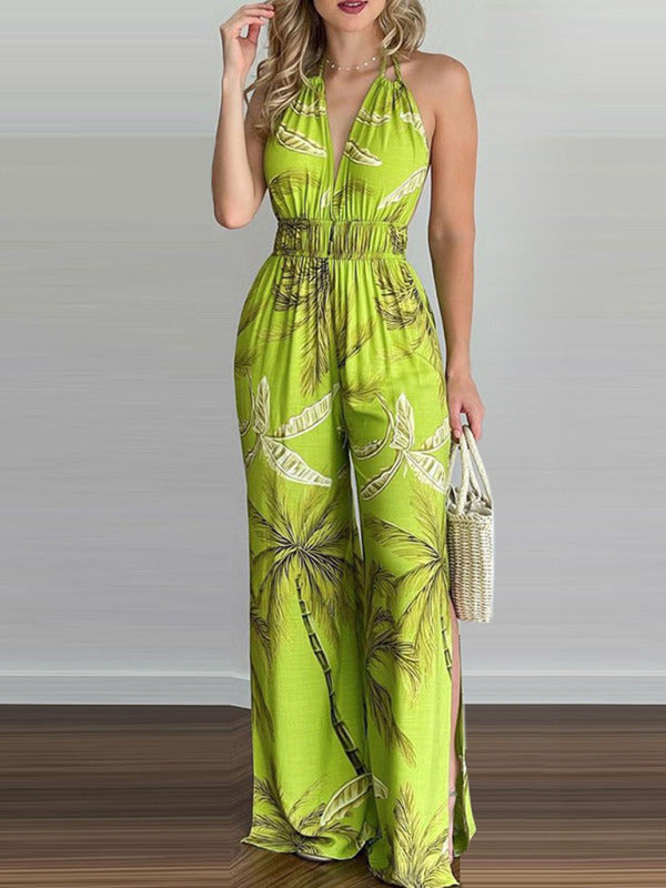 Women's Irregular Printed Halter Neck Jumpsuit - Healthier Me Beauty, LLC
