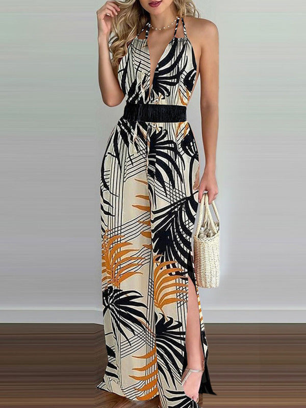 Women's Irregular Printed Halter Neck Jumpsuit - Healthier Me Beauty, LLC