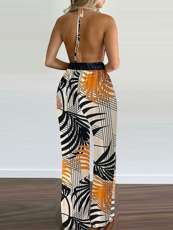 Women's Irregular Printed Halter Neck Jumpsuit - Healthier Me Beauty, LLC