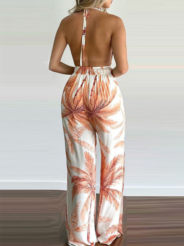 Women's Irregular Printed Halter Neck Jumpsuit - Healthier Me Beauty, LLC
