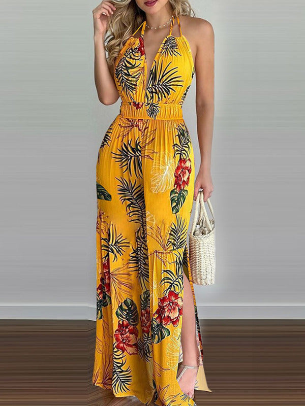 Women's Irregular Printed Halter Neck Jumpsuit - Healthier Me Beauty, LLC