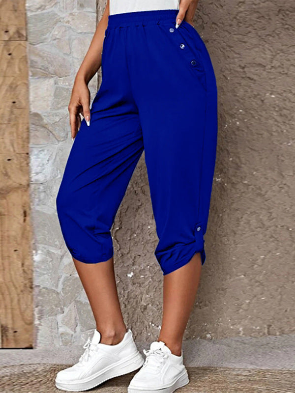 Women's casual fashion all-match elastic waist cropped pants