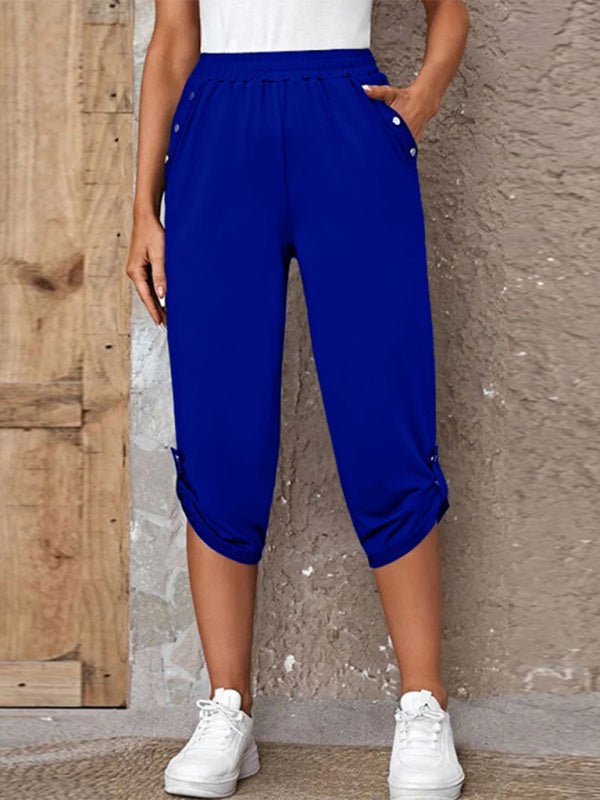Women's casual fashion all-match elastic waist cropped pants