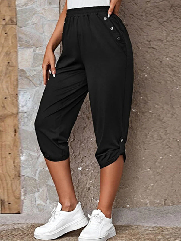 Women's casual fashion all-match elastic waist cropped pants