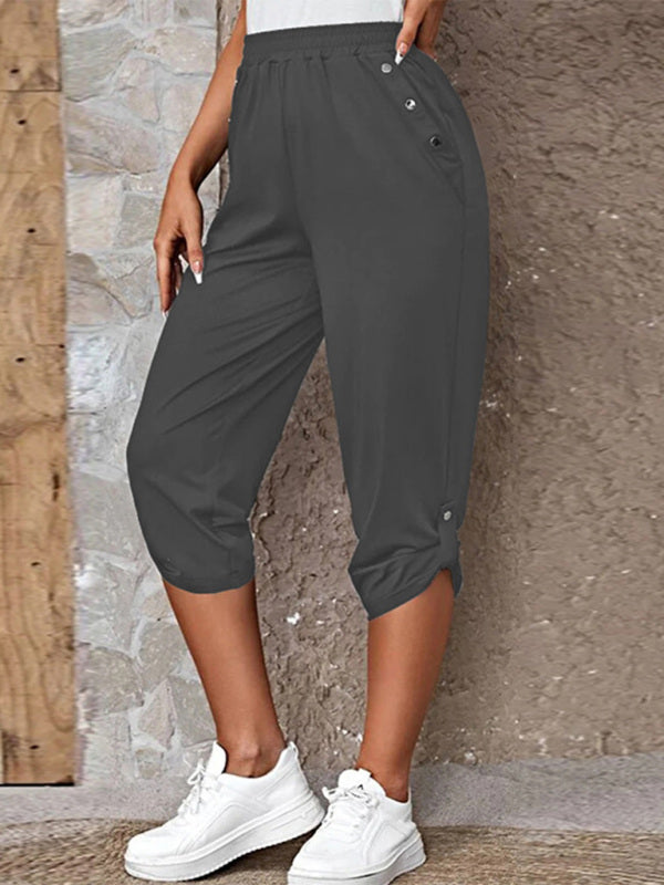 Women's casual fashion all-match elastic waist cropped pants