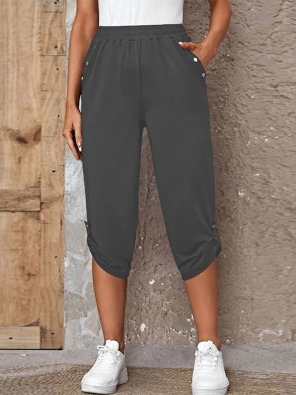 Women's casual fashion all-match elastic waist cropped pants