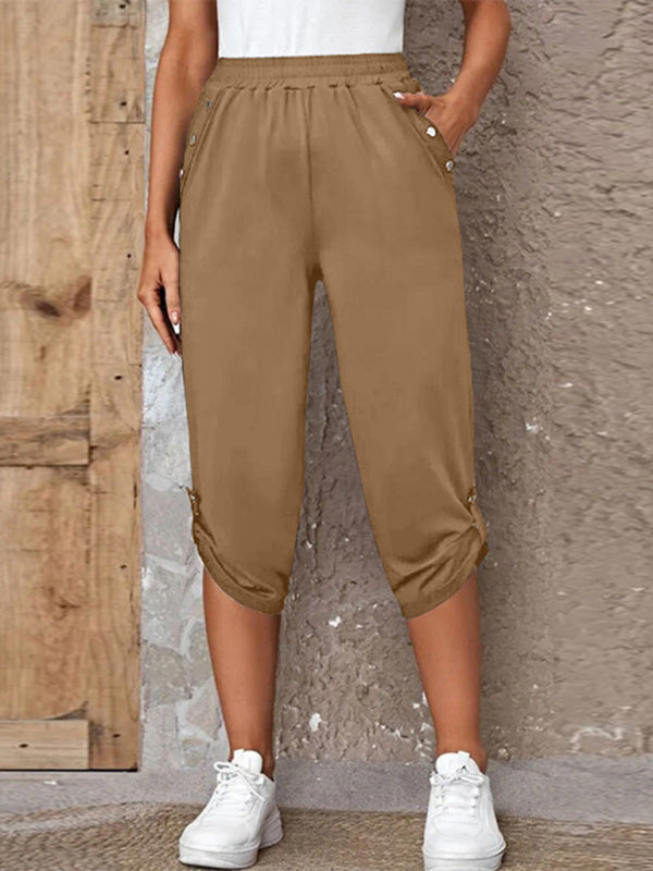 Women's casual fashion all-match elastic waist cropped pants