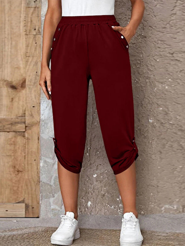 Women's casual fashion all-match elastic waist cropped pants
