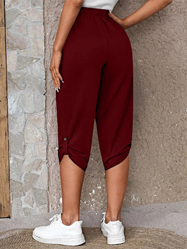 Women's casual fashion all-match elastic waist cropped pants