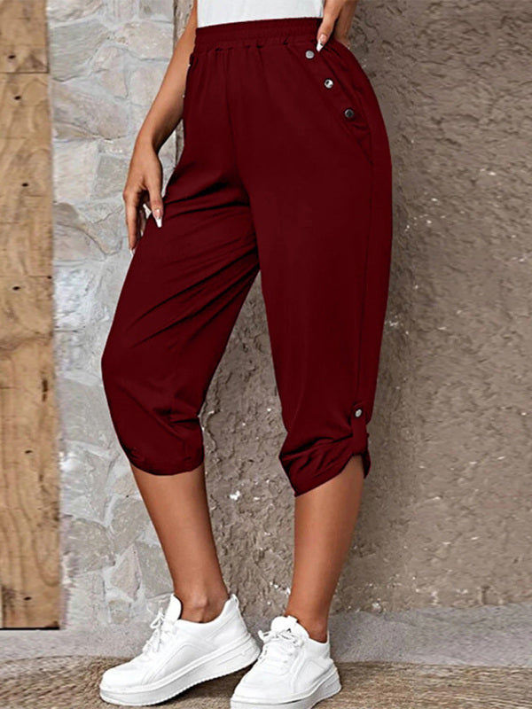 Women's casual fashion all-match elastic waist cropped pants