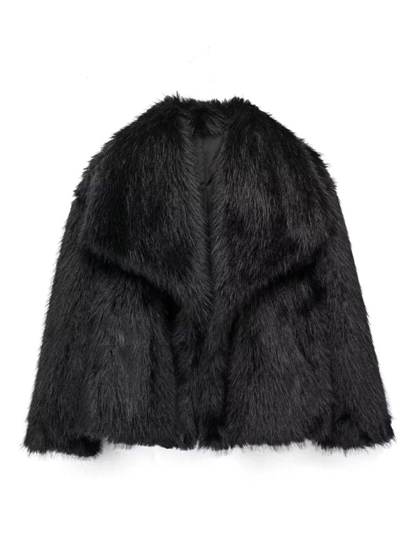 New women's faux fur lapel short coat