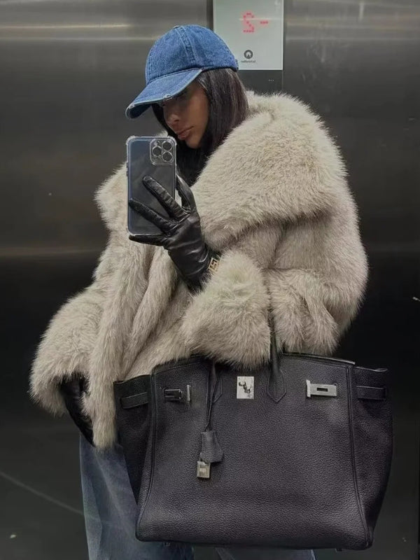 New women's faux fur lapel short coat