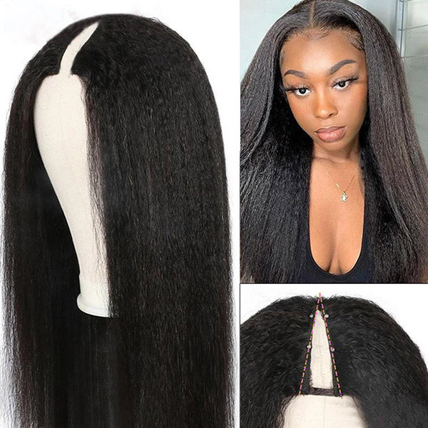 Kinky Straight V Part Wig No Lace Wigs Beginner Friendly Wigs - Healthier Me Beauty, LLC
