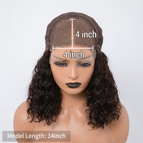 Newbie Only | Vacation Vibes Water Wave 4x4 Closure Lace Glueless Mid Part Short Wig 100% Human Hair