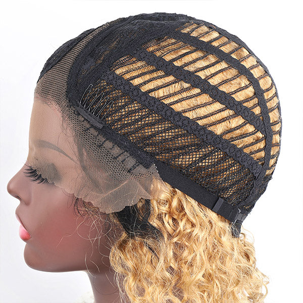 Ombre 1B/27 Curly Short Bob Human Hair Wigs 8 Inch - Healthier Me Beauty, LLC