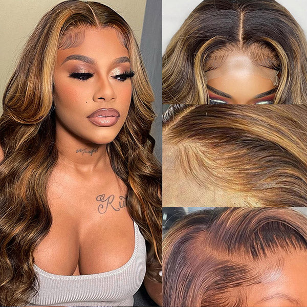 P4/27 Body Wave Lace Front Wigs with Honey Blonde 13x4 Highlight Wigs HD Human Hair Wigs - Healthier Me Beauty, LLC
