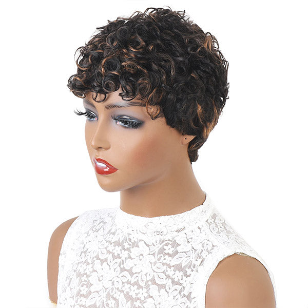 Short Curly Bob Wigs No Lace Wigs Ombre Color Human Hair Wigs - Healthier Me Beauty, LLC