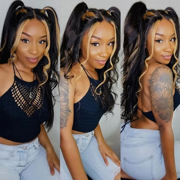 Highlight Body Wave Hair Lace Wigs TL27 Ombre 4*4 Lace Closure Wigs - Healthier Me Beauty, LLC