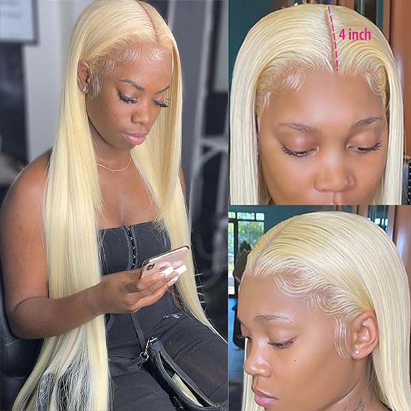 613 Blonde Straight Hair 4x4 Lace Closure Wigs HD Transparent Lace Front Human Hair Wig - Healthier Me Beauty, LLC