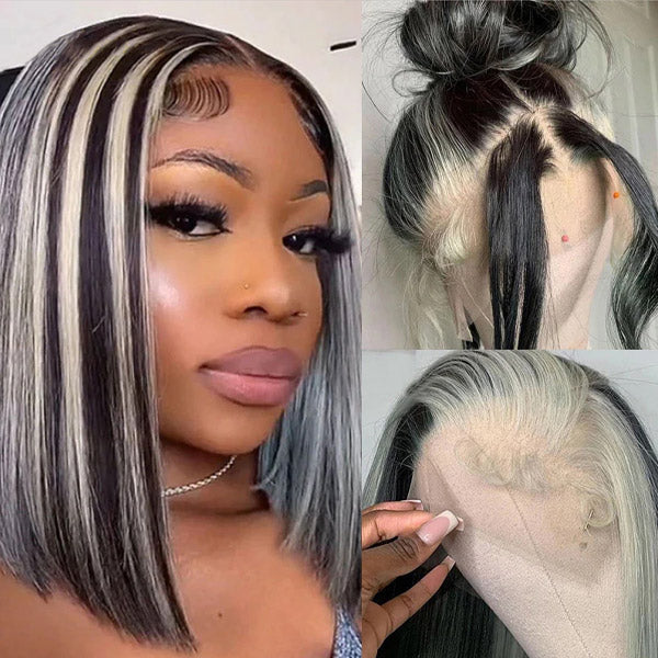 Highlight Grey Bob Lace Wigs 13x4 Frontal Bob Straight Wig 150% Density - Healthier Me Beauty, LLC