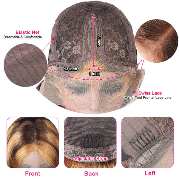 T Part Lace Wig Honey Blonde Highlighted Wig Loose Deep Wave Hair 150% Density Wig - Healthier Me Beauty, LLC