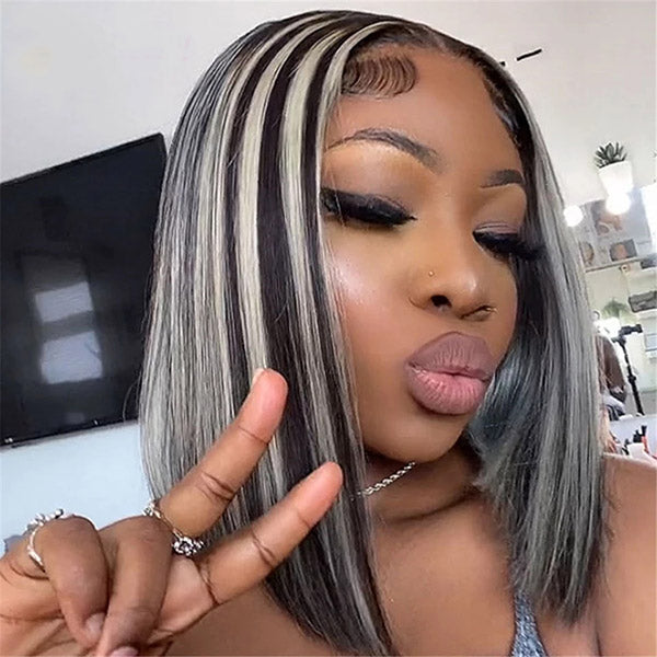 Highlight Grey Bob Lace Wigs 13x4 Frontal Bob Straight Wig 150% Density - Healthier Me Beauty, LLC