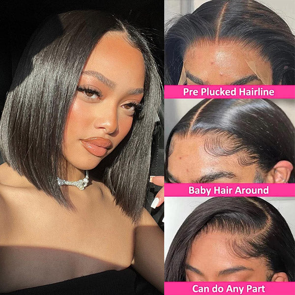 Short Straight Bob 13x4 Lace Frontal Wigs HD Lace Wigs 200% Density - Healthier Me Beauty, LLC