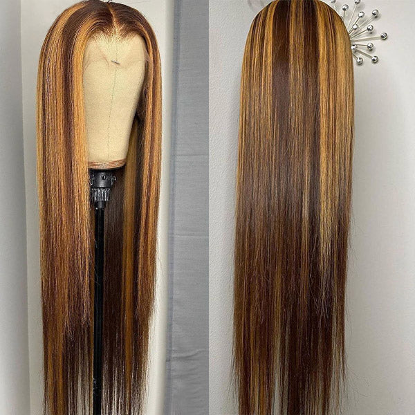 Highlight Human Hair Wig 13x4 Straight Frontal Wig Honey Blonde Wig - Healthier Me Beauty, LLC