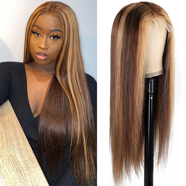 Straight Hair 13x4 Lace Front Human Hair Wigs Balayage Wigs Highlight HD Lace Frontal Wigs - Healthier Me Beauty, LLC