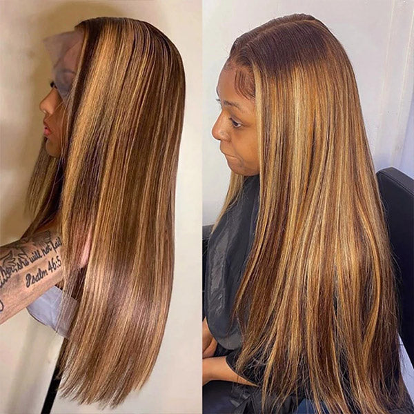 Highlight Human Hair Wig 13x4 Straight Frontal Wig Honey Blonde Wig - Healthier Me Beauty, LLC