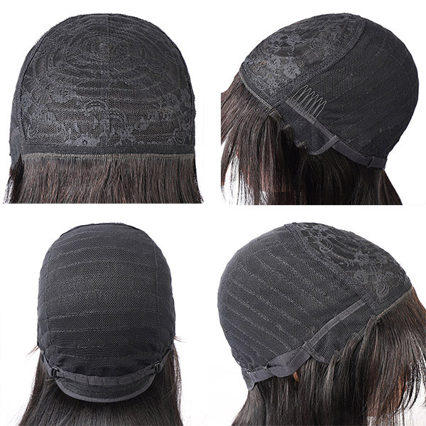 Short Bob Human Hair Wigs Virgin Straight Human Hair with Bangs Machine Made Wigs Ombre Bob Wig - Healthier Me Beauty, LLC