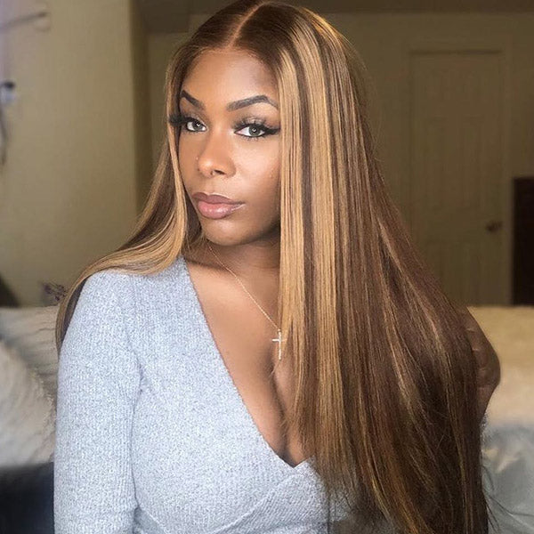 Blonde Highlight Lace Frontal Wig 13x4 HD Lace Front Wigs Straight Human Hair Wigs with Highlights - Healthier Me Beauty, LLC
