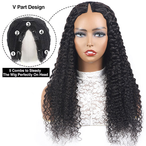Curly Thin Part Wig V Part Human Hair Wigs Updated U Part Wig No Glue - Healthier Me Beauty, LLC