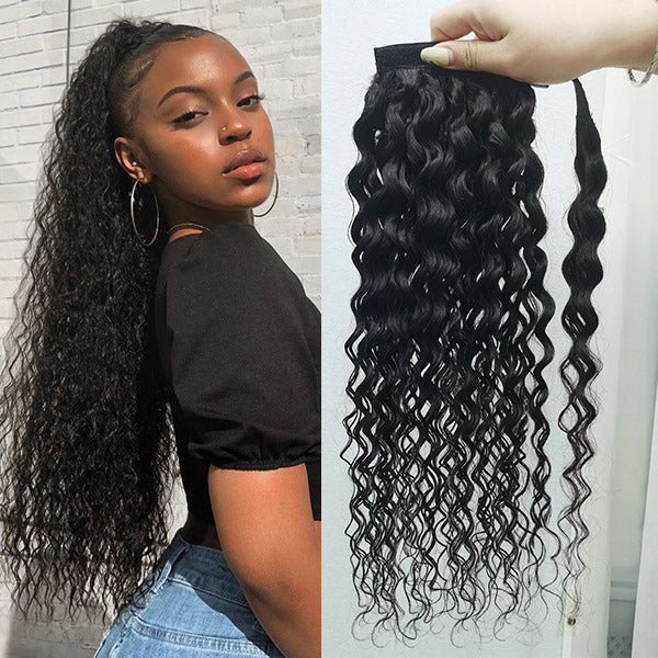 Wrap Around Ponytail Virgin Human Hair Water Wave Ponytail Extensions Clip In Hair Extensions - Healthier Me Beauty, LLC
