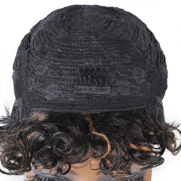 Short Curly Bob Wigs No Lace Wigs Ombre Color Human Hair Wigs - Healthier Me Beauty, LLC