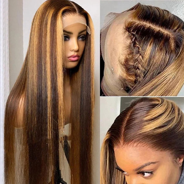 Highlight Human Hair Wig 13x4 Straight Frontal Wig Honey Blonde Wig - Healthier Me Beauty, LLC