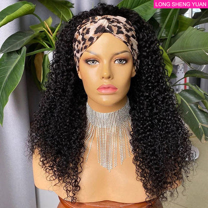 LONG SHENG YUAN Brazilian Curly Headband Human Hair Wigs Easy to Install (GET FREE TRENDY HEADBAND)