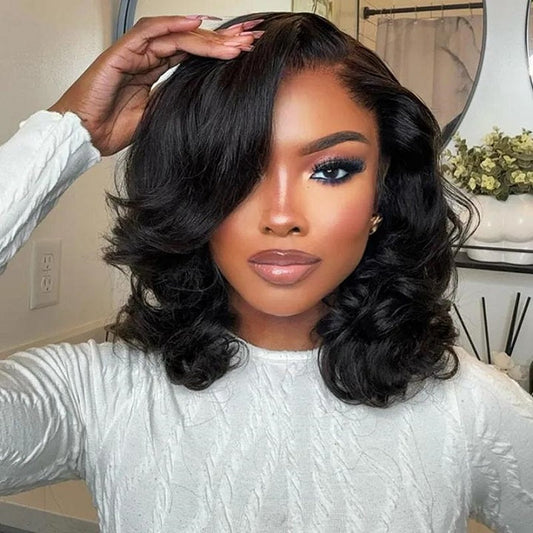 Wear and Go Wavy Bob Glueless Human Hair Wigs 7x5 13x5 Pre Cut Lace 180% Density Black Bob Wig