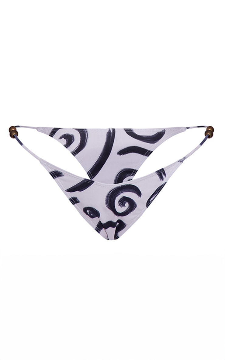 Plus Monochrome Swirl Print Bead Detail Bikini Bottoms