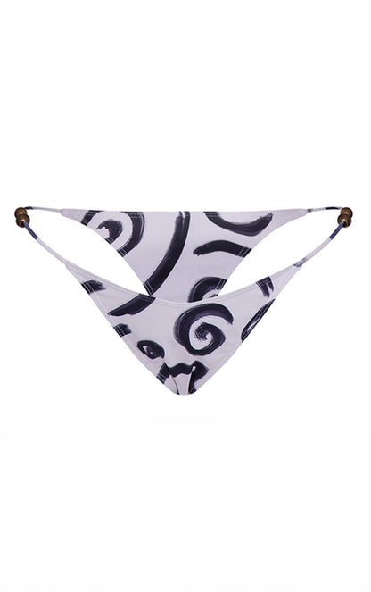 Plus Monochrome Swirl Print Bead Detail Bikini Bottoms