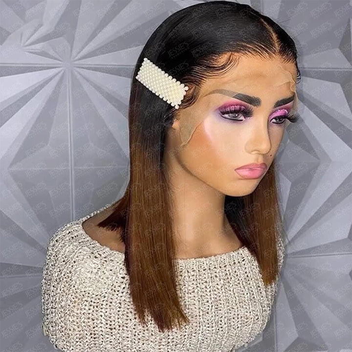 Ombre Brown Straight Crystal HD Lace Wig Glueless 13x4 Frontal Human Hair Wig